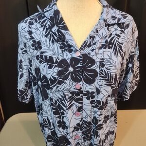 Vintage Marsh Landing Blue Hibiscus Rayon Camp Shirt - Women's Small